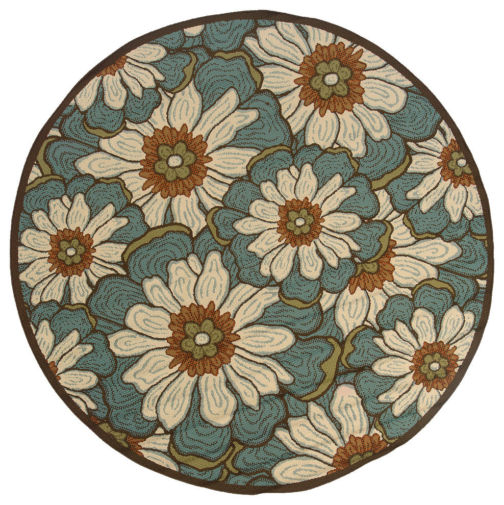 Oriental Weavers Montego 3444M Blue/Brown Floral Area Rug, 7'10" Round