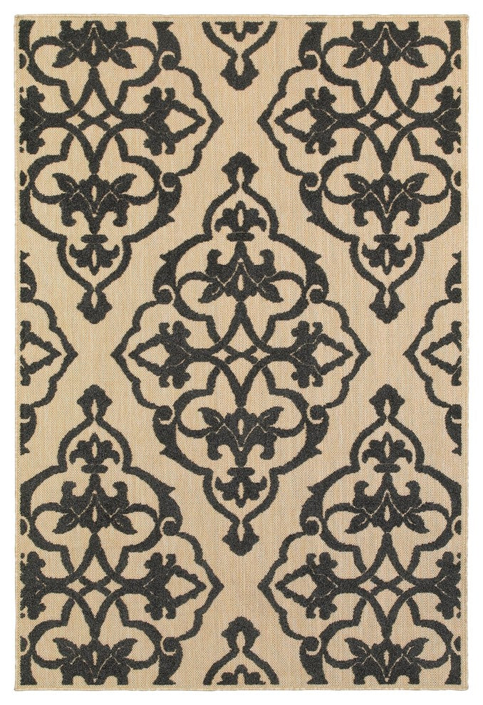 Oriental Weavers Cayman Sand/Charcoal Floral 001B9 Area Rug, Runner 2'3"x7'6"