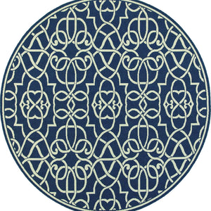 Oriental Weavers Meridian 2205B Navy/Ivory Geometric Area Rug, 7'10" Round