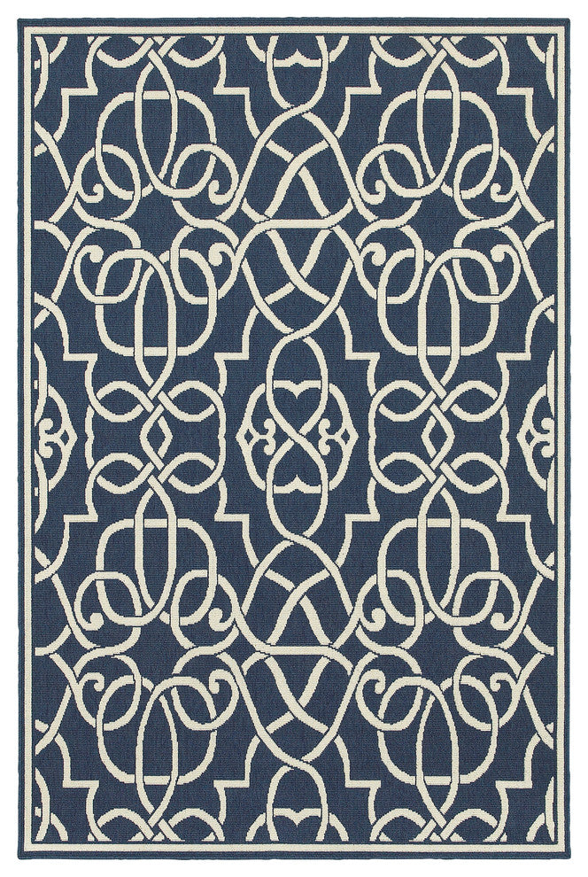 Oriental Weavers Meridian 2205B Geometric Area Rug, Navy/Ivory, 7'10"x10'10"