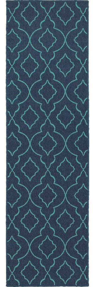 Oriental Weavers Meridian Navy/Blue Lattice 7541B Area Rug, Runner 2'3"x7'6"