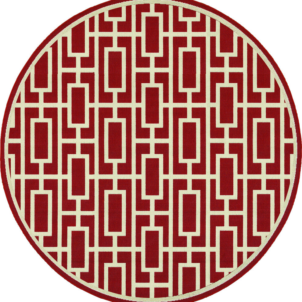 Oriental Weavers Meridian 9754R Red/Ivory Geometric Area Rug, 7'10" Round