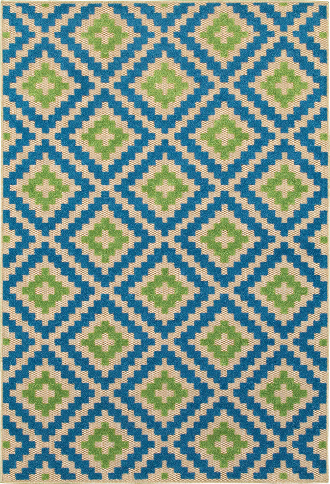 Oriental Weavers Cayman 2063Z Geometric Area Rug, Sand/Blue, 7'10"x10'10"