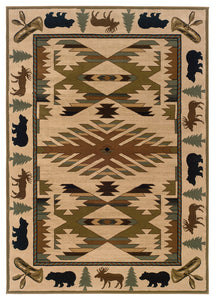 Oriental Weavers Hudson 1072A Southwest/Lodge Area Rug, Ivory/Green, 5'3"x7'6"