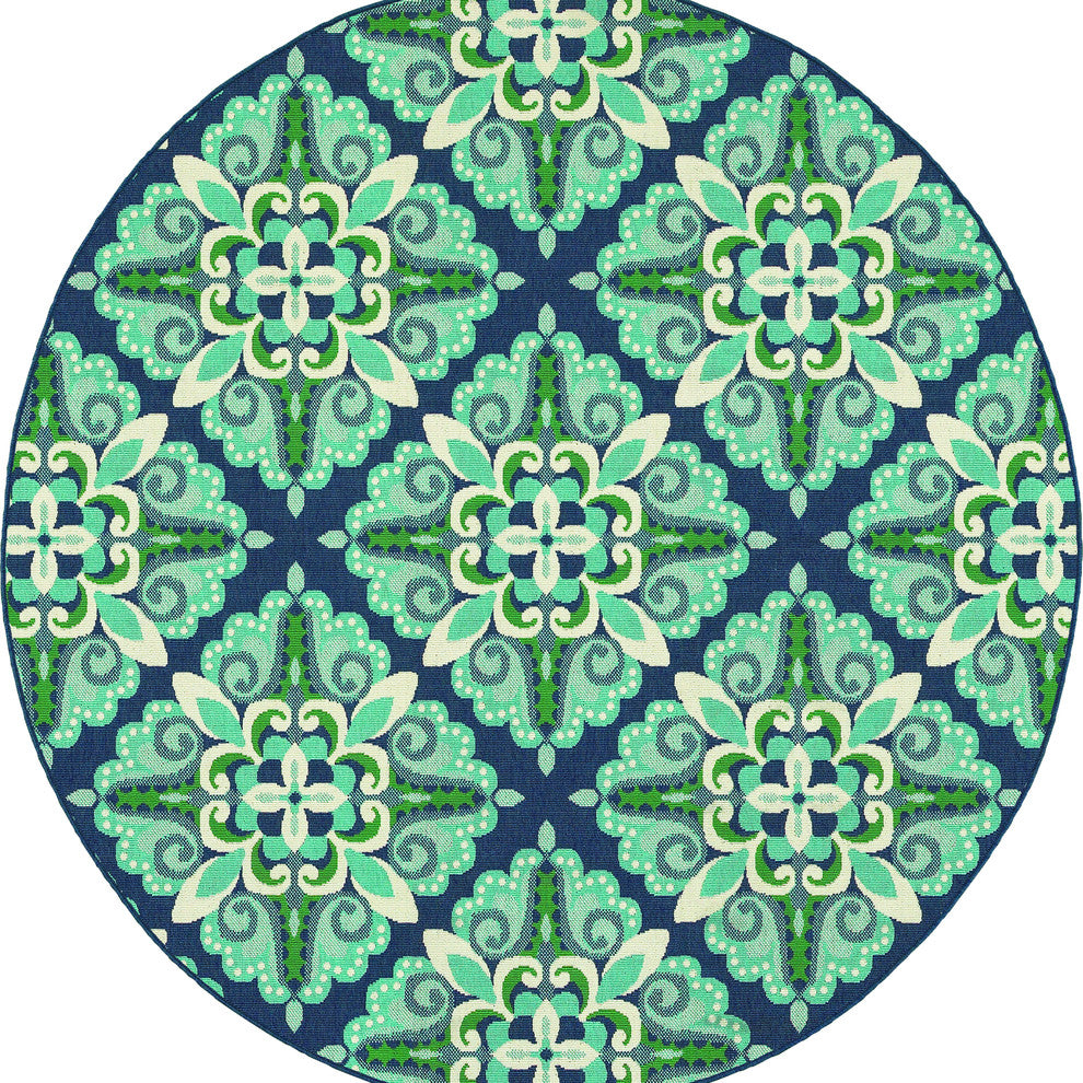 Oriental Weavers Meridian 2206B Blue/Green Medallion Area Rug, 7'10" Round