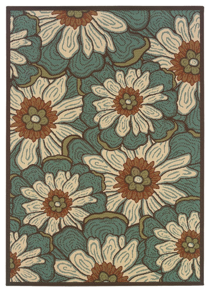 Oriental Weavers Montego Blue/Brown Floral 3444M Area Rug, Runner 2'3"x7'6"